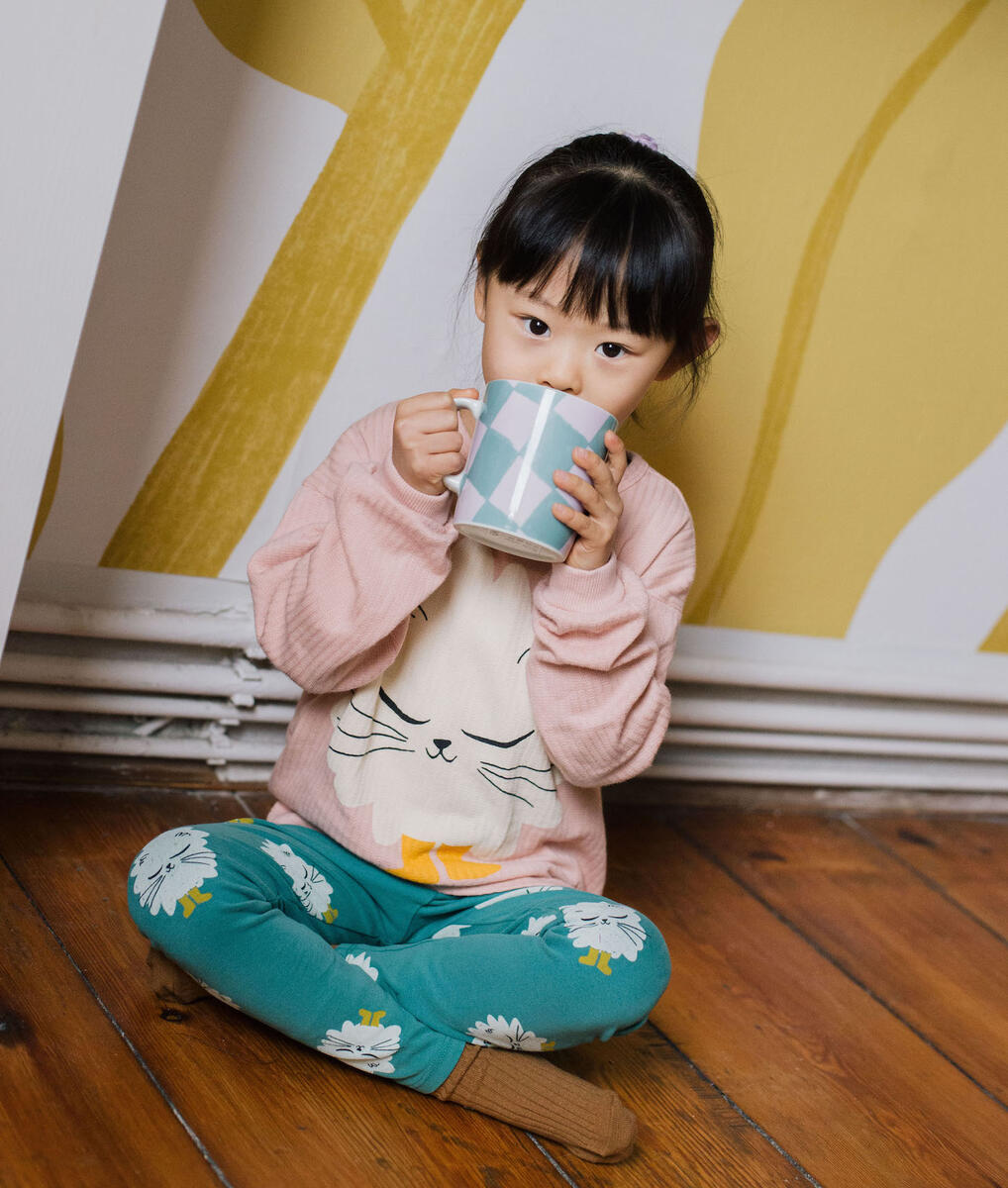 BABY T-SHIRT LONGSLEEVE KITTEN IN BOOTS ROSE