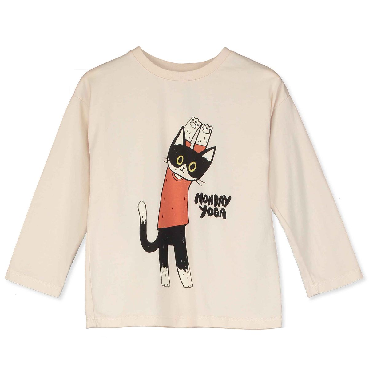 T-SHIRT LONGSLEEVE MONDAY YOGI CAT OFFWHITE