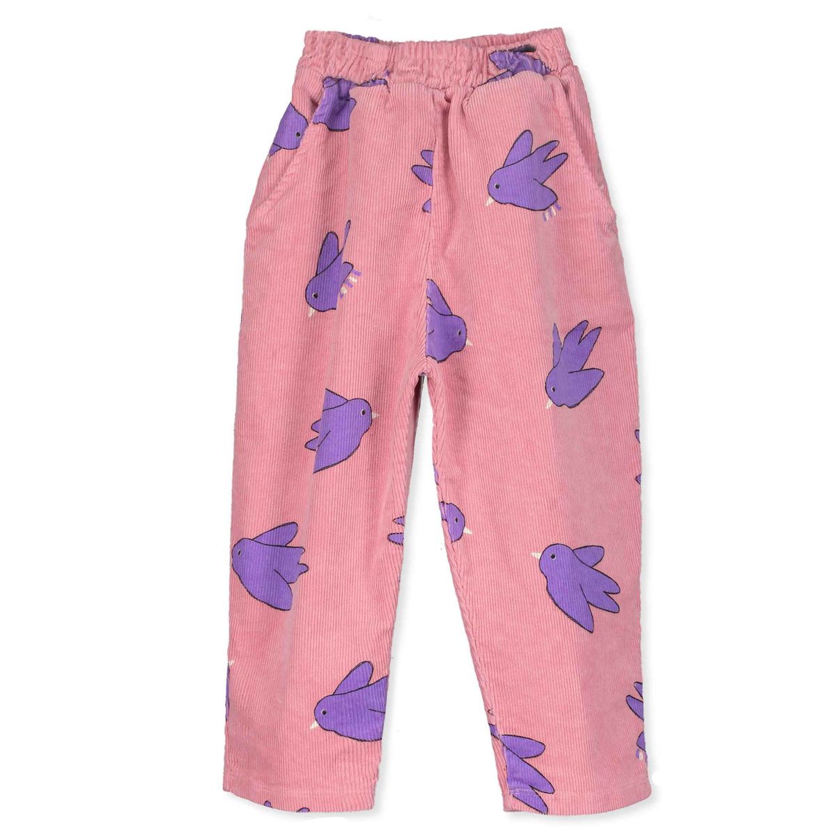 CORDUROY WIDE PANTS FLOWING BIRDS ALL OVER ROSE