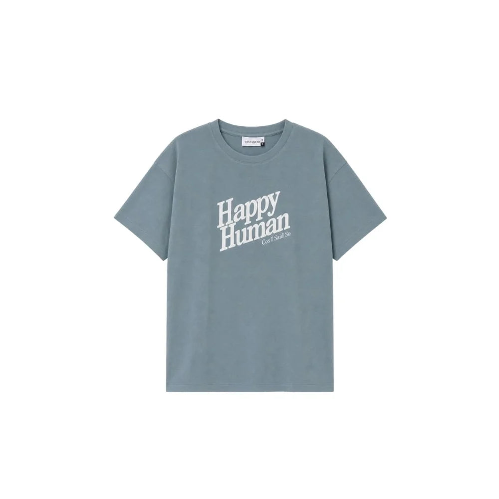 T-SHIRT HAPPY HUMAN SILVER BLUE