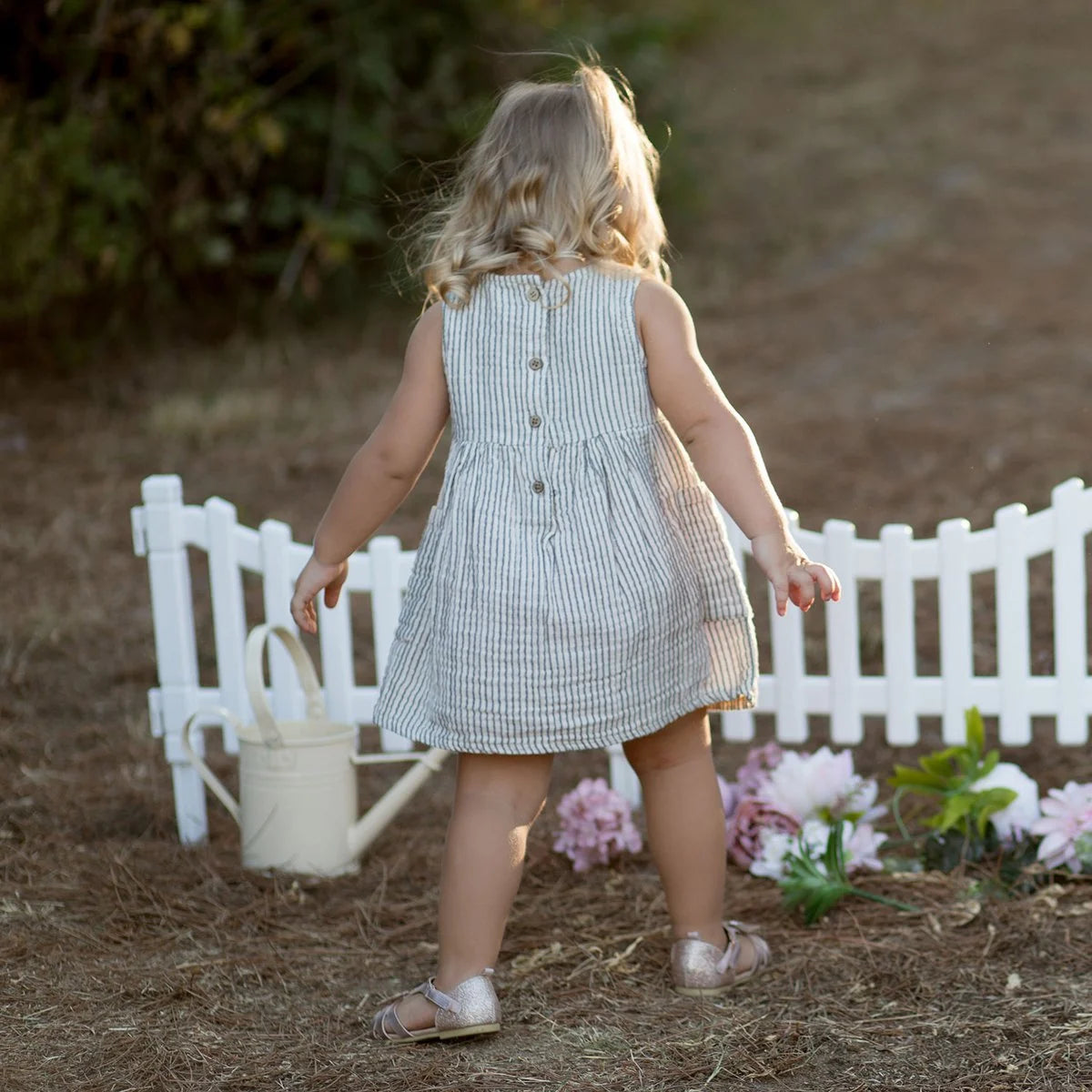 BABY SLEEVELESS DRESS WITH POCKETS WHITE/GREY