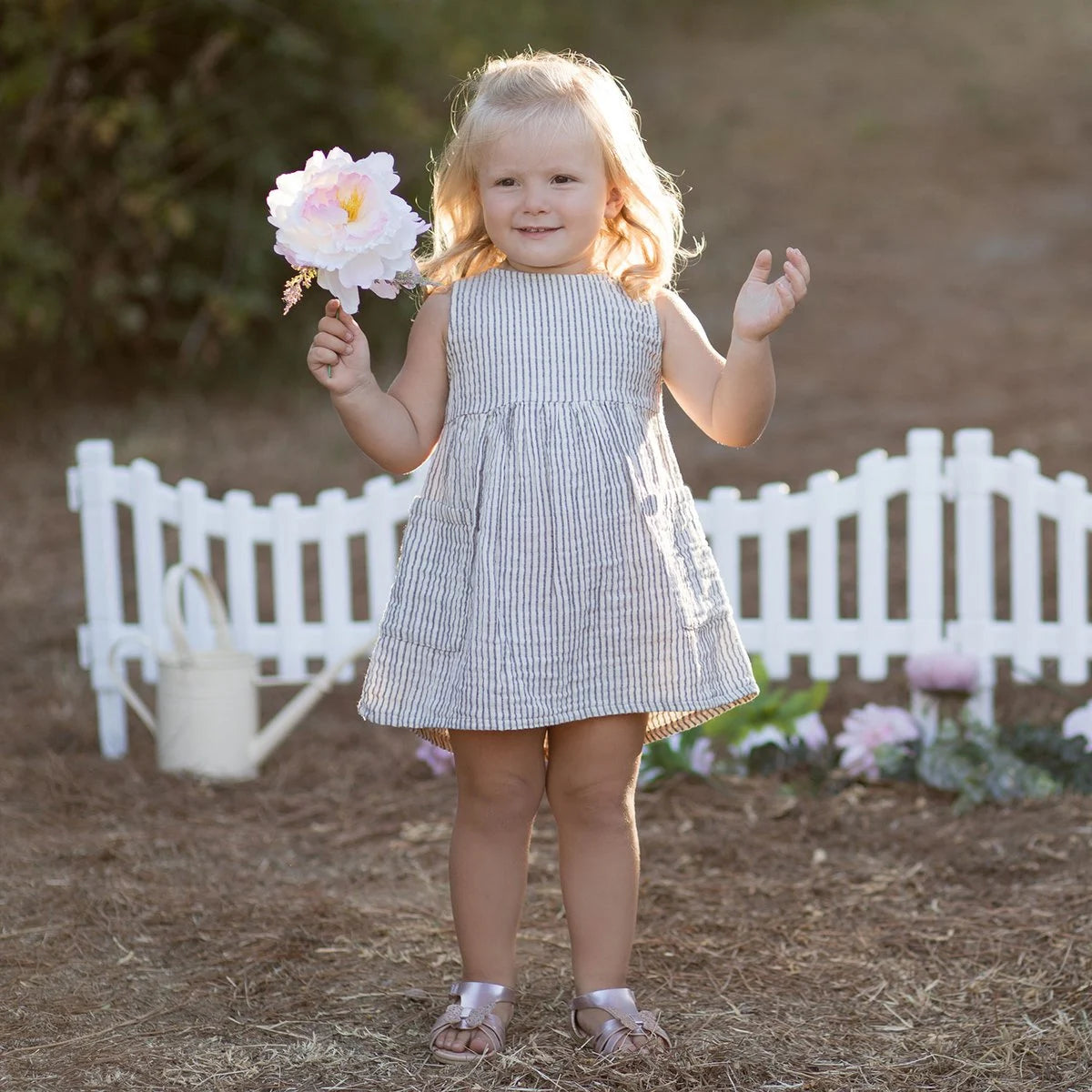 BABY SLEEVELESS DRESS WITH POCKETS WHITE/GREY