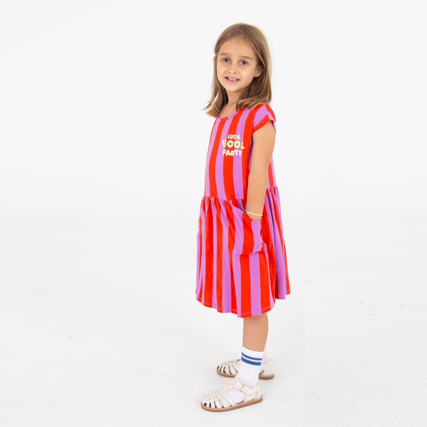 SLEEVELESS DRESS MAGENTA STRIPES LOTIE POOL PARTY