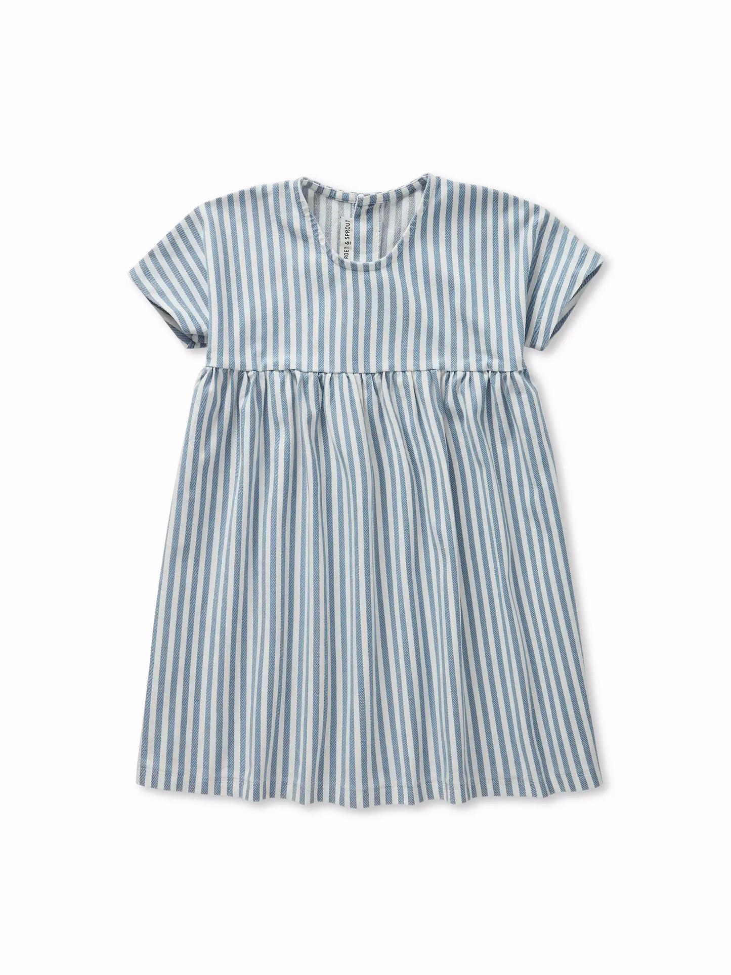 STRIPED A-LINE DRESS DENIM BLUE