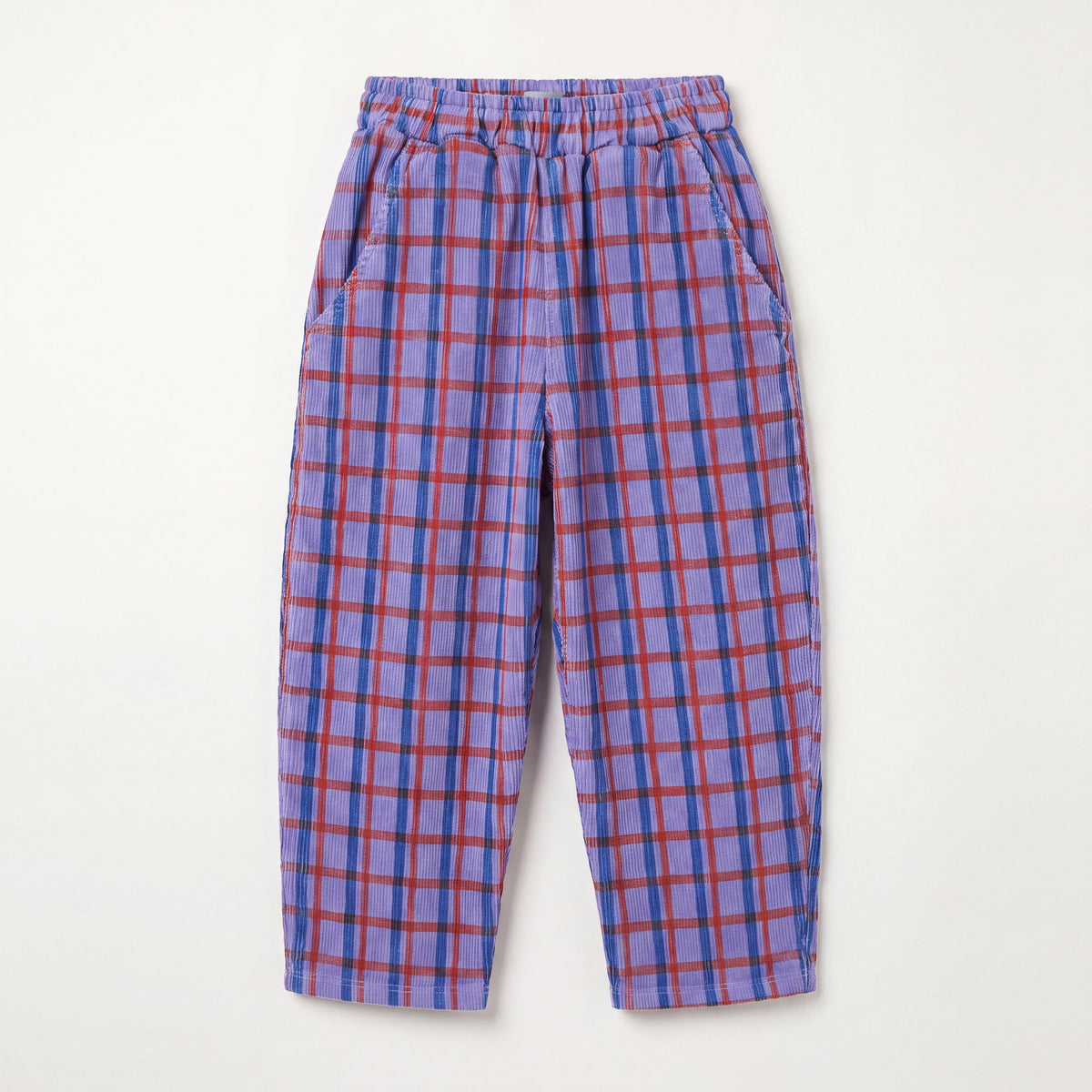 LAVENDER PLAID CORDUROY WIDE TROUSERS