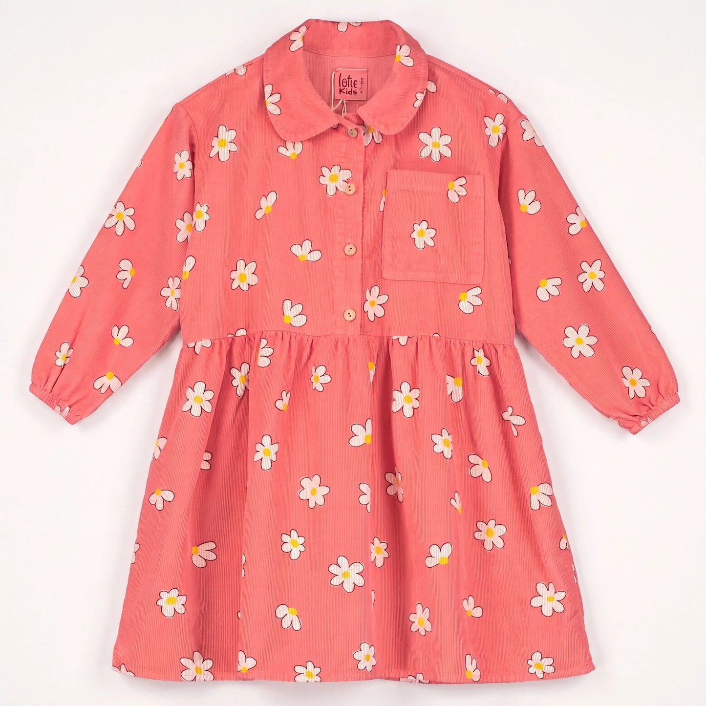 DAISIES CORAL MINI CORDUROY DRESS