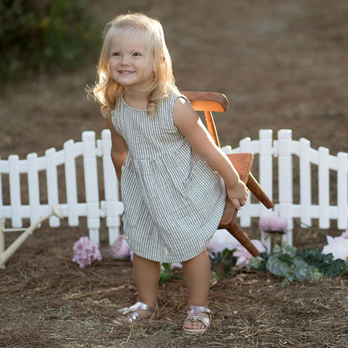 BABY SLEEVELESS DRESS WITH POCKETS WHITE/GREY