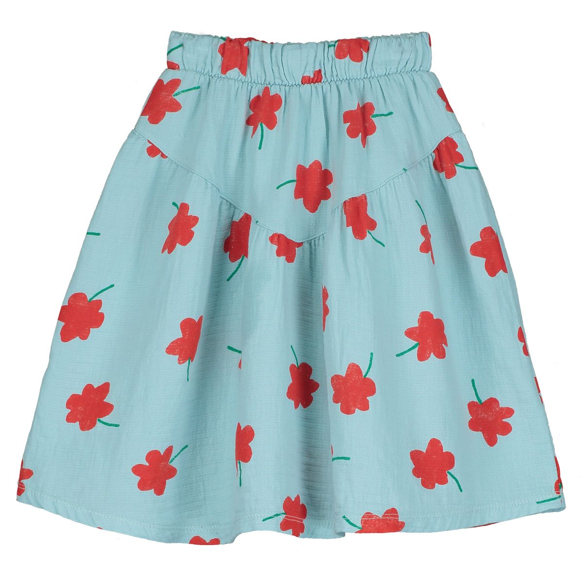MID LENGTH SKIRT POPPIES ALL OVER SKY BLUE