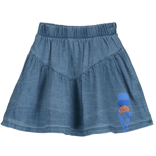 LIGHT DENIM SKIRT ICE CREAM PRINT WASHED INDIGO