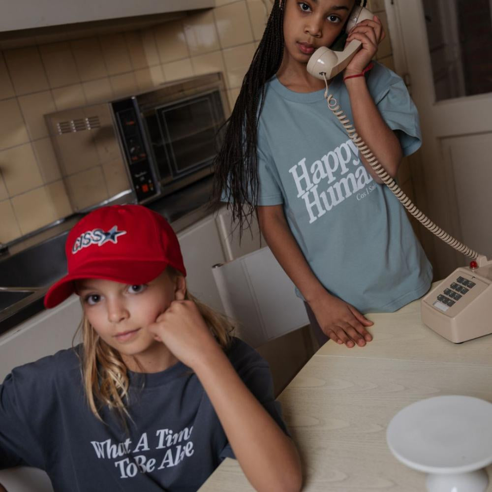 T-SHIRT HAPPY HUMAN SILVER BLUE