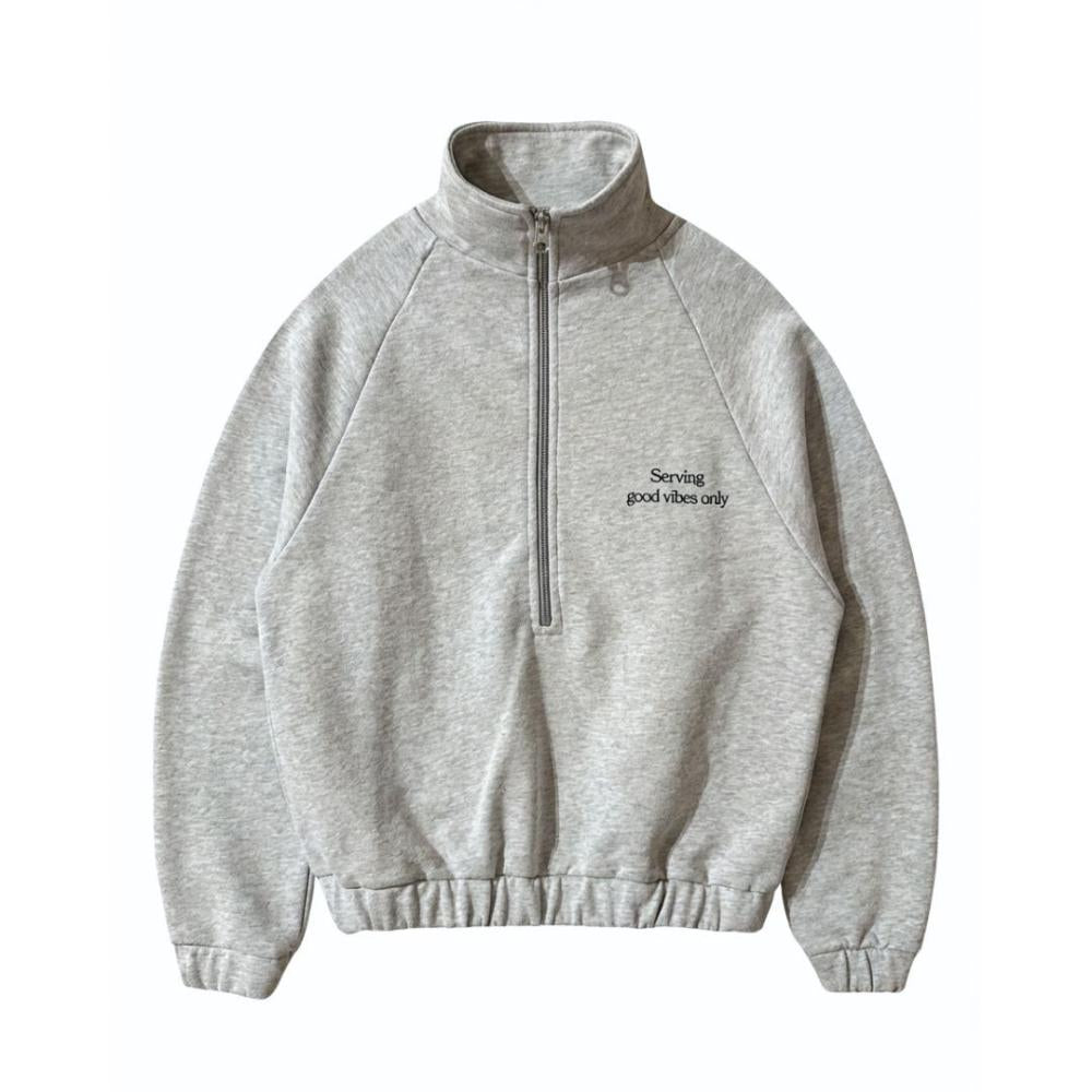 HALF ZIP SWEATER GOOD VIBES GREY MELANGE