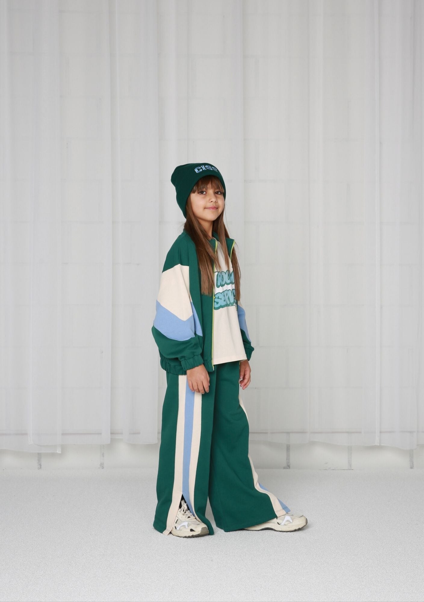 COLOUR BLOCK WIDE JOG PANTS JASPER/CRYSTAL GRAY/BRUNNERA BLUE