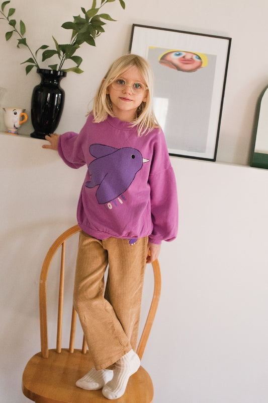CORDUROY PANTS FLOWING BIRD TOASTED