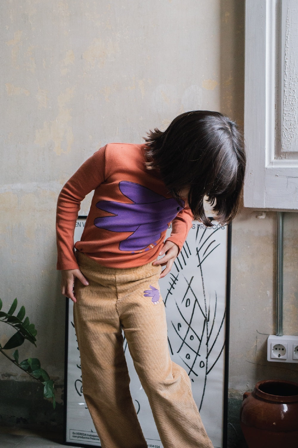 CORDUROY PANTS FLOWING BIRD TOASTED