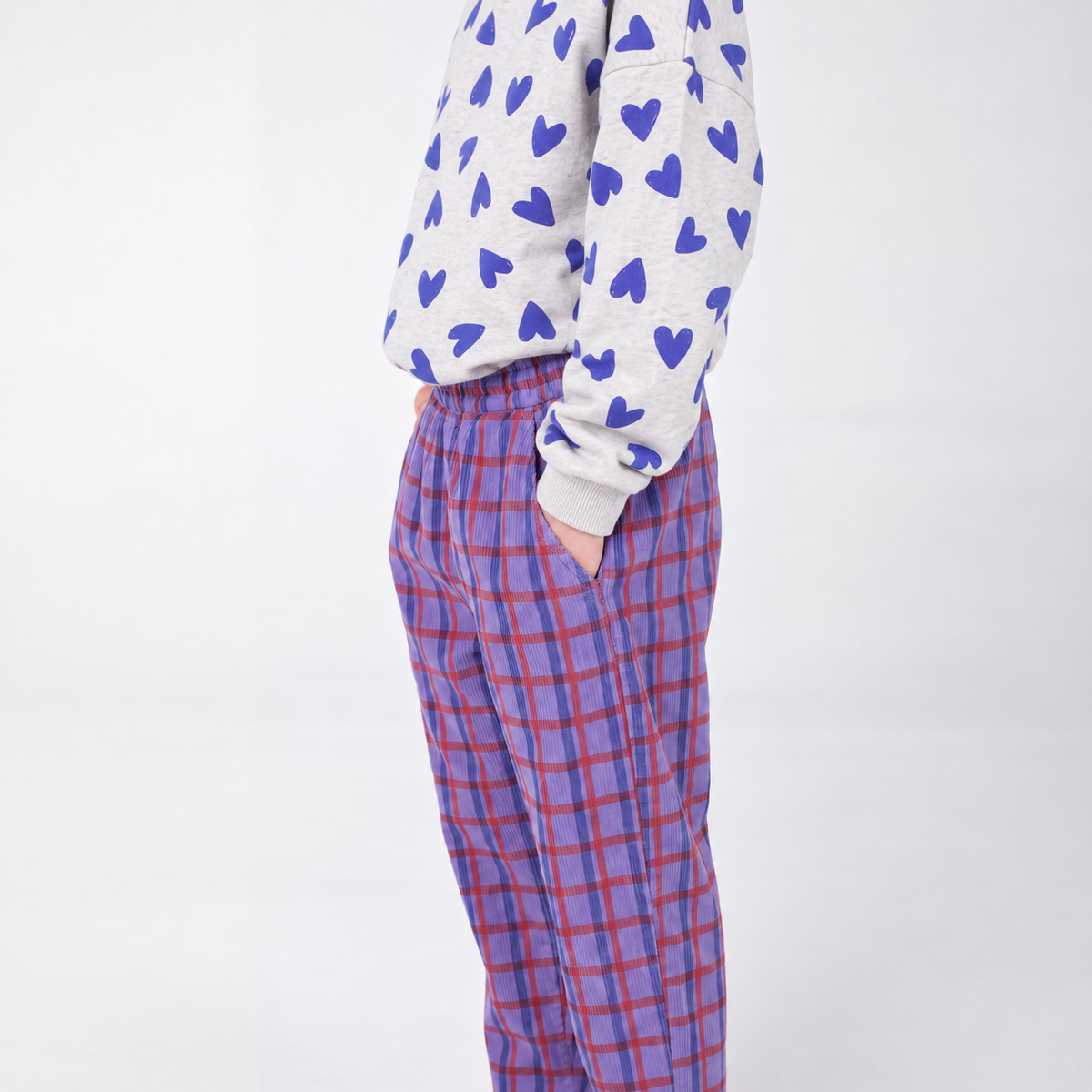 LAVENDER PLAID CORDUROY WIDE TROUSERS