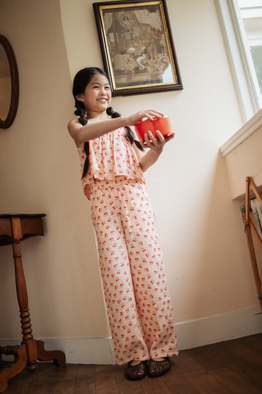 WIDE LEG PANTS CHERRY AOP