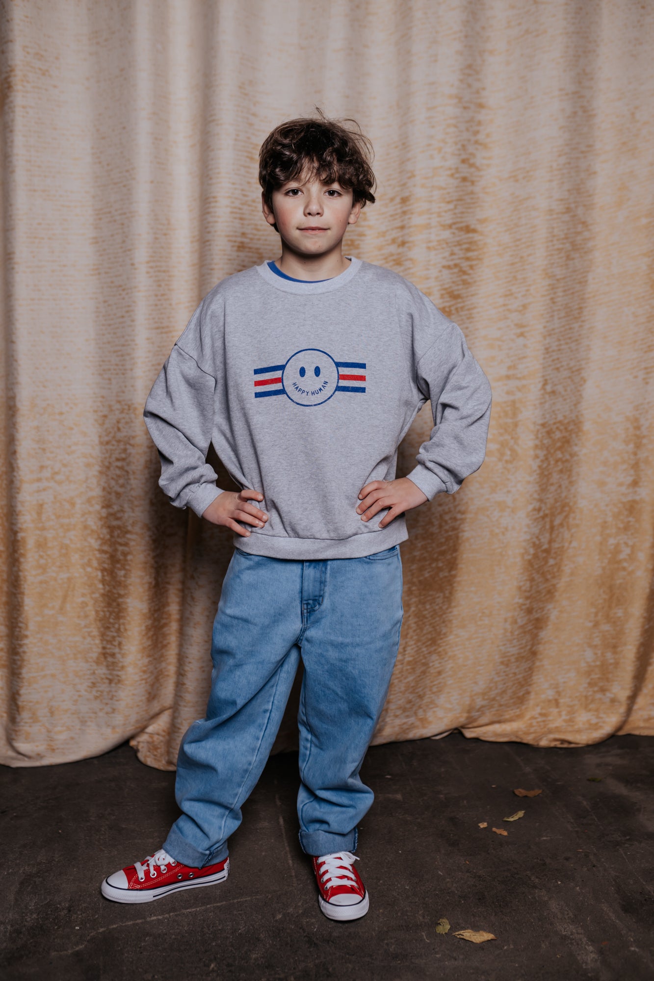 SWEATER HAPPY HUMAN SMILEY GREY MELANGE