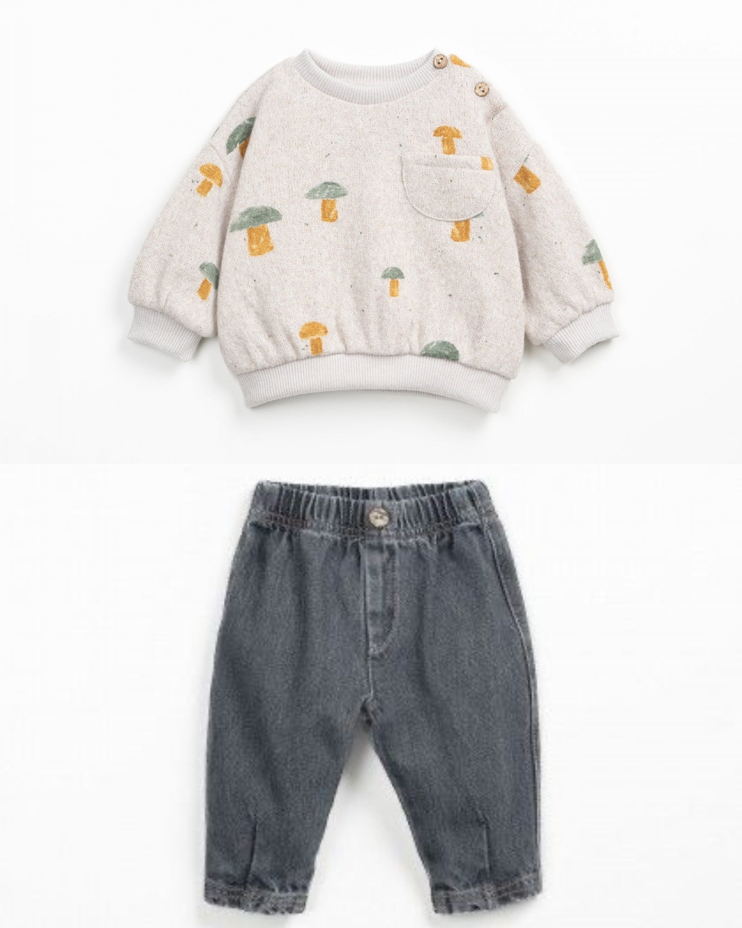 BABY SET DENIM TROUSERS/JERSEY SWEATER MUSHROOM