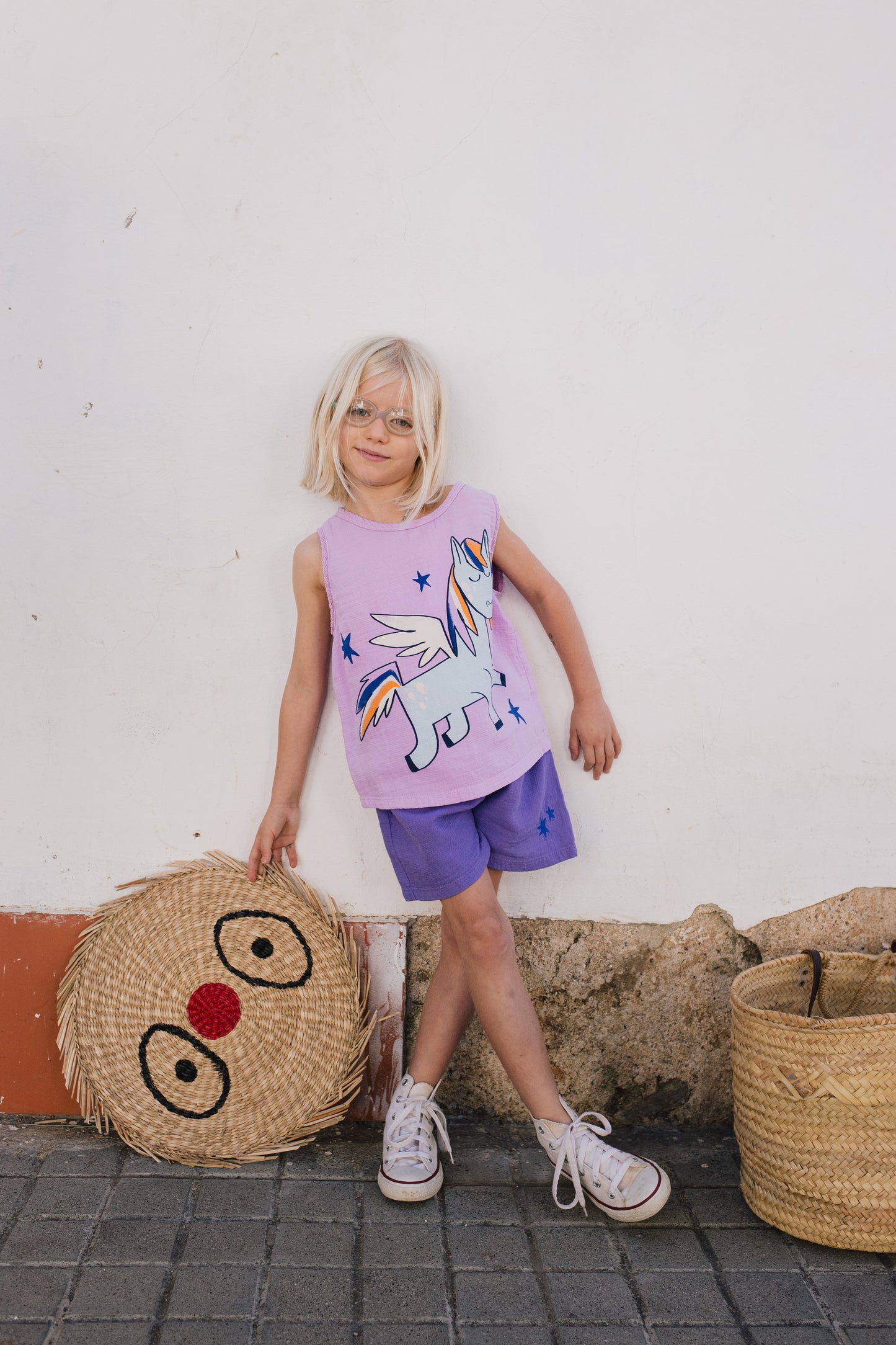 WOVEN SHORTS STARS EMBROIDERY VIOLET
