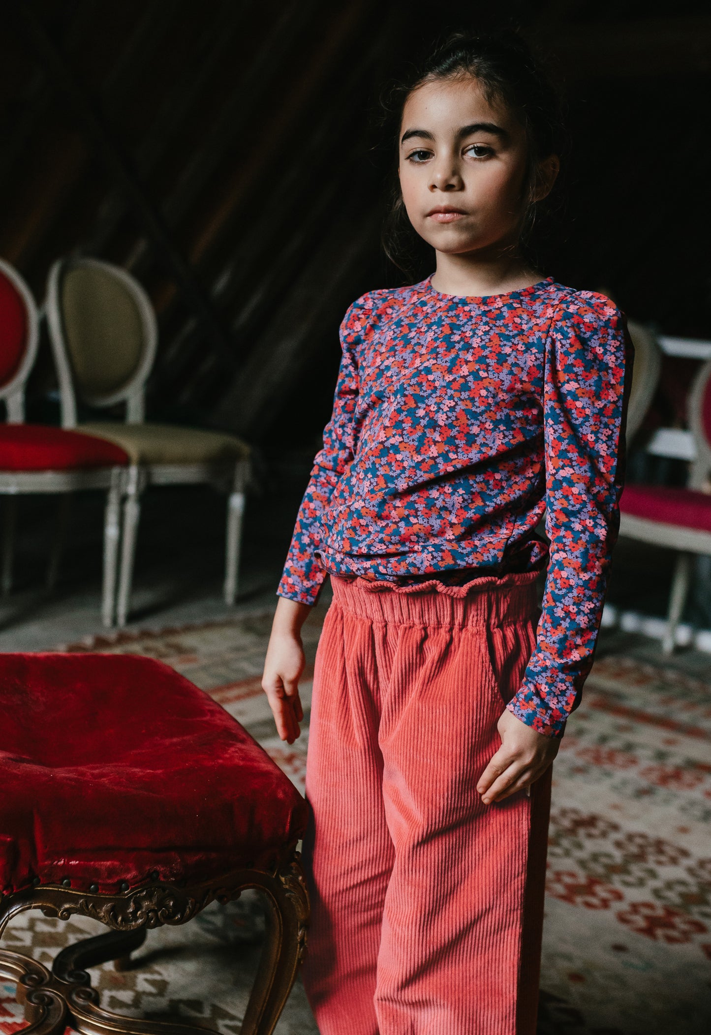 WIDE RUFFLE PANTS MINERAL RED