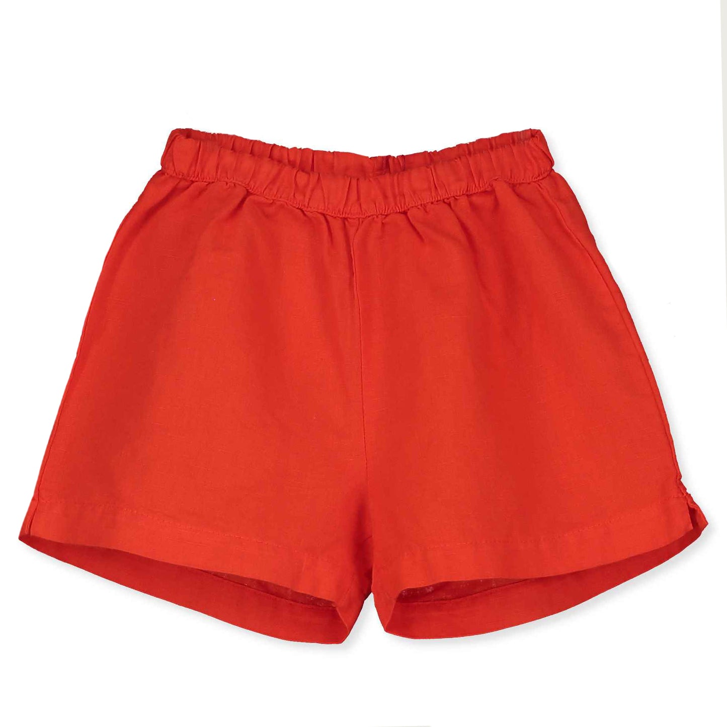 WOVEN LINEN BERMUDA CORAL RED LOTIE EMBRODERY