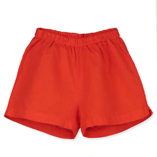 WOVEN LINEN BERMUDA CORAL RED LOTIE EMBRODERY