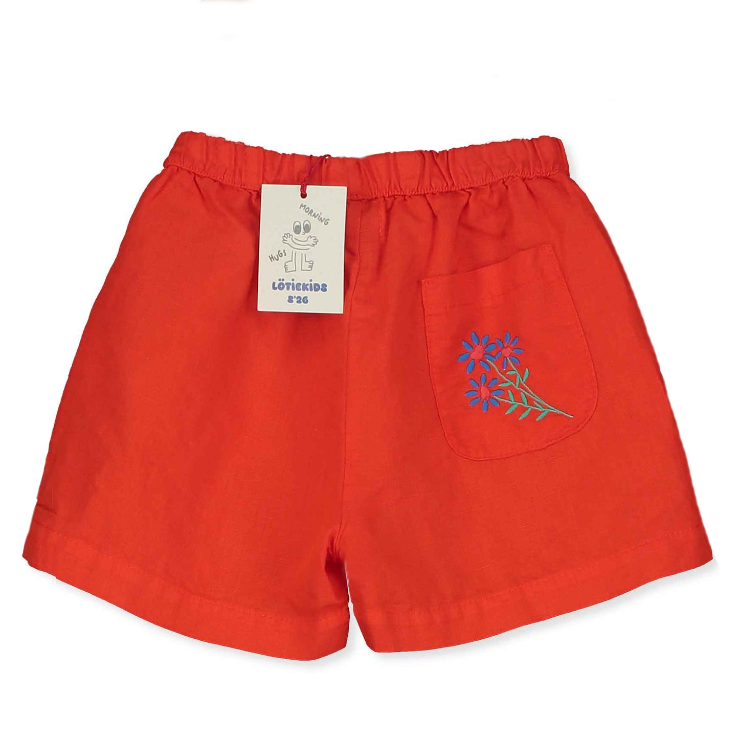 WOVEN LINEN BERMUDA CORAL RED LOTIE EMBRODERY