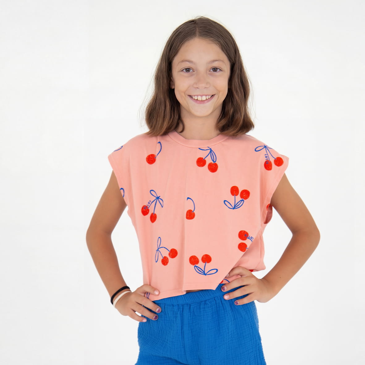 CROP TOP CLAY PINK CHERRIES ALLOVER