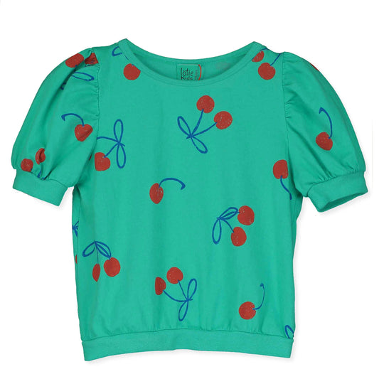 BLOUSED TEE GREEN CHERRIES ALLOVER