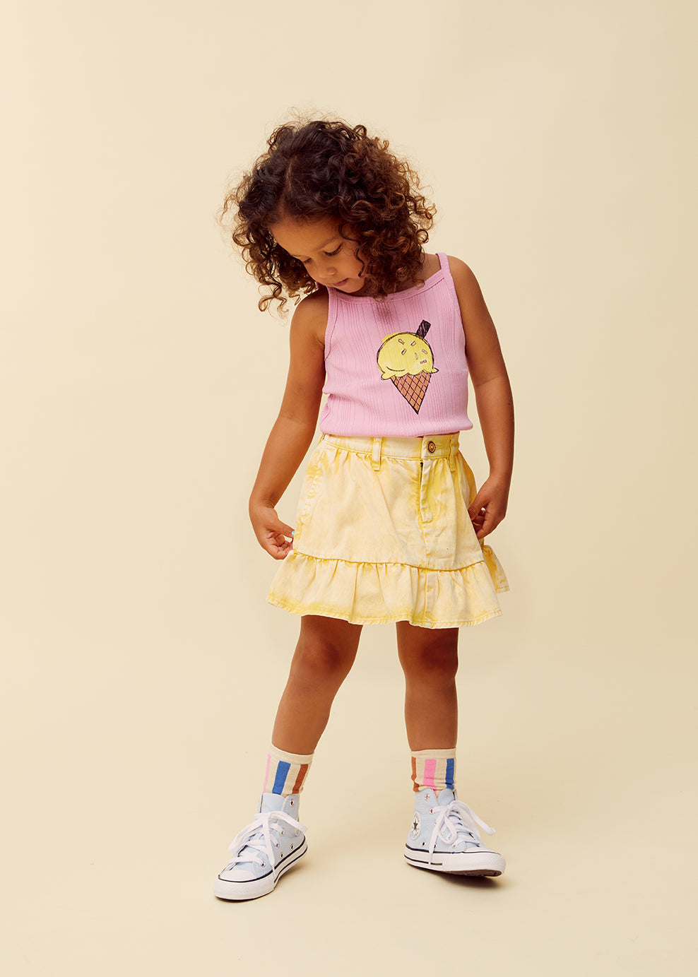 DENIM PEPLUM SKIRT PASTEL YELLOW