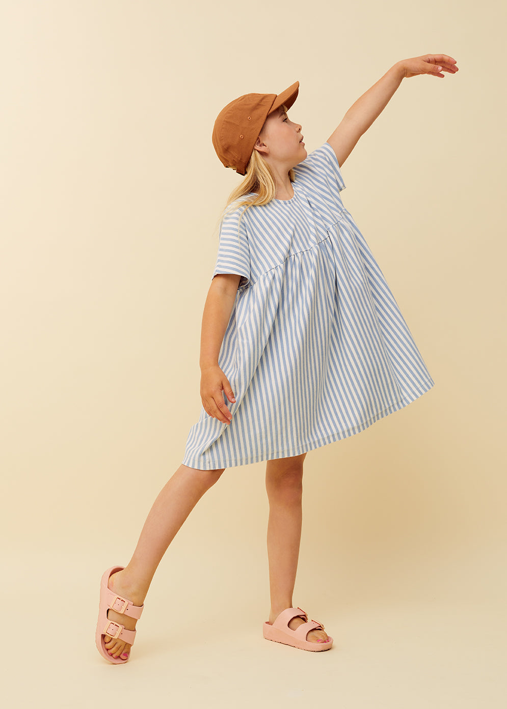STRIPED A-LINE DRESS DENIM BLUE