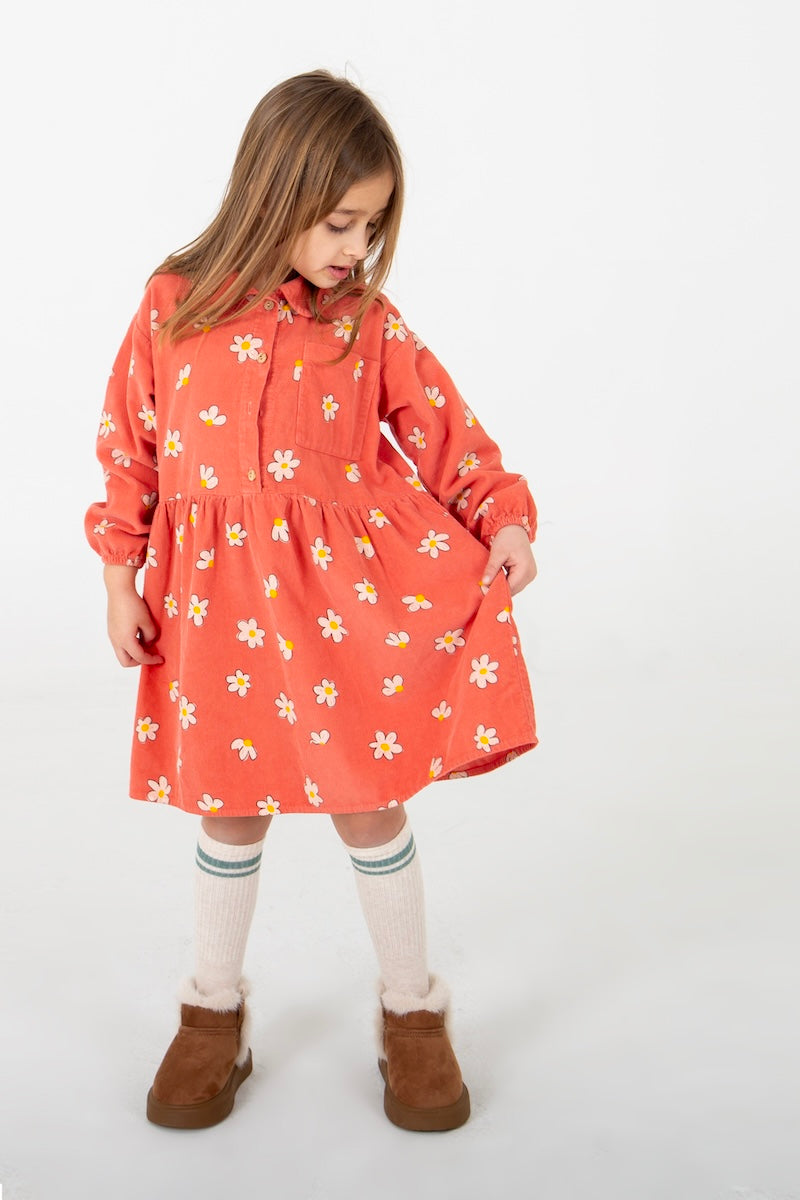 DAISIES CORAL MINI CORDUROY DRESS