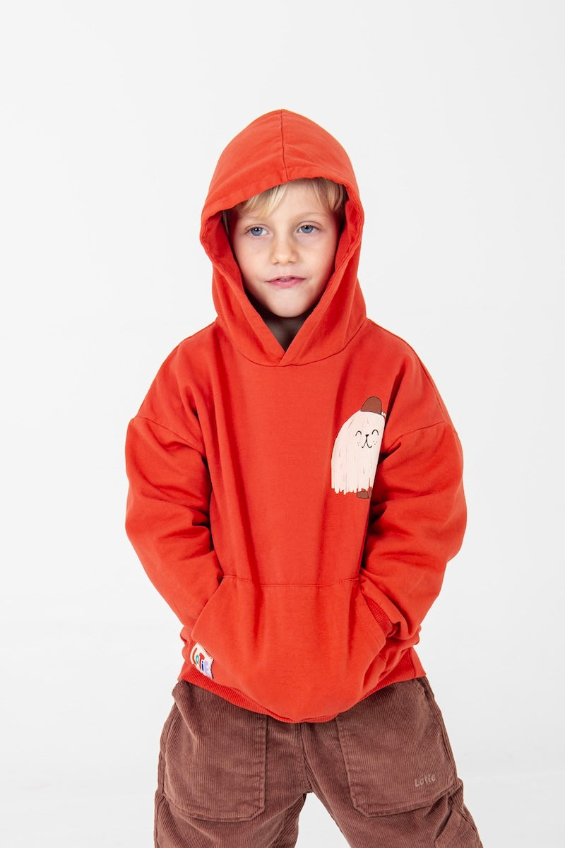 LITTLE MONSTER RED HOODED SWEATSHIRT